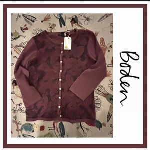 NWT Boden Plum Floral Jacquard Button-Front Cardigan Size 10 UK